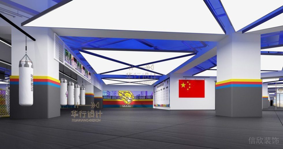 跆拳道沙袋吊頂創(chuàng)意設計培訓機構橡膠防滑地板