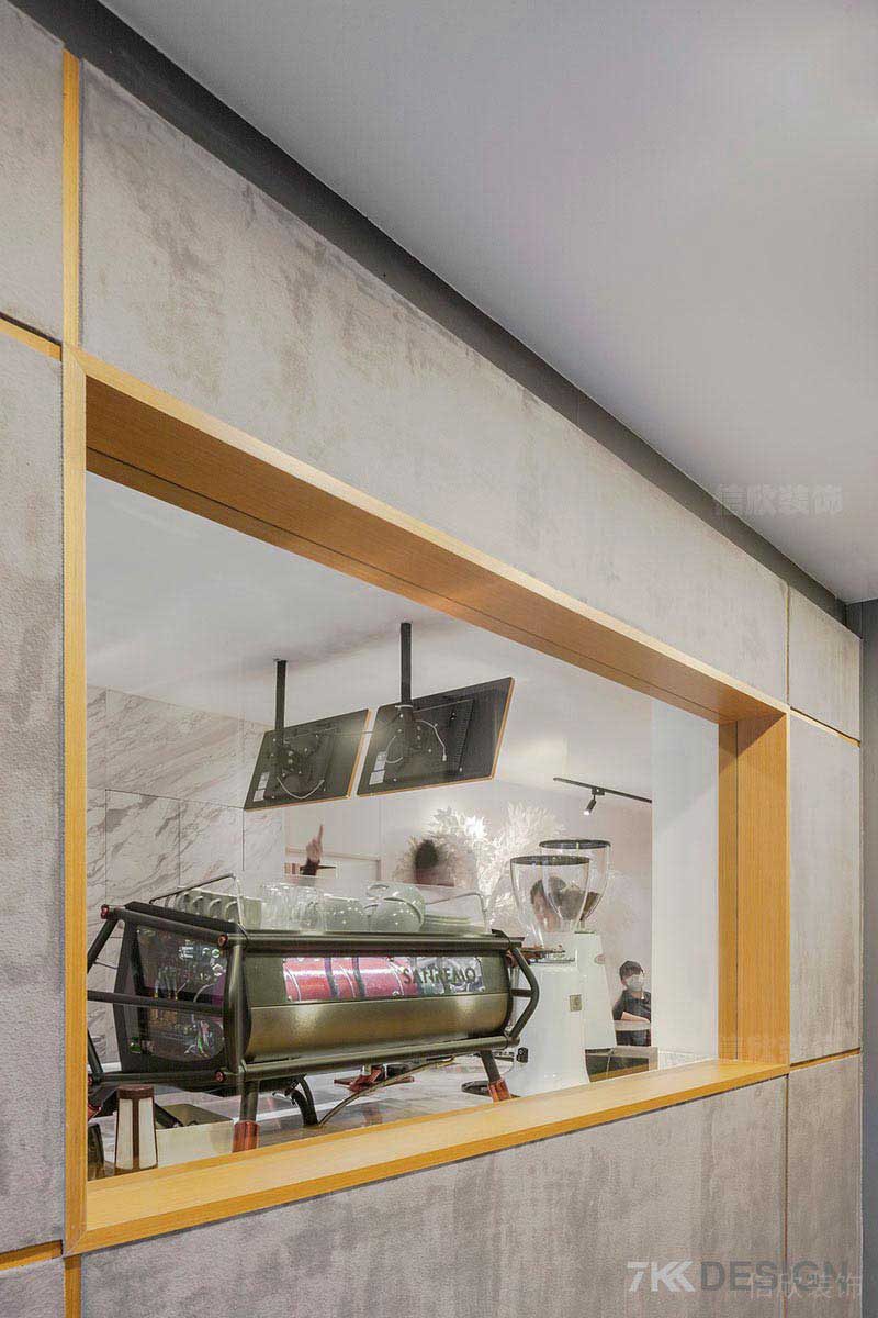 咖啡店餐廳裝修工業(yè)風(fēng)簡約吧臺(tái)鏤空墻體設(shè)計(jì)圖黃色窗套設(shè)計(jì)效果圖