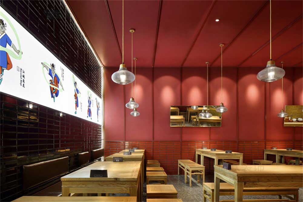 深圳新中式風(fēng)格牛肉餐飲店裝修設(shè)計案例家具組合
