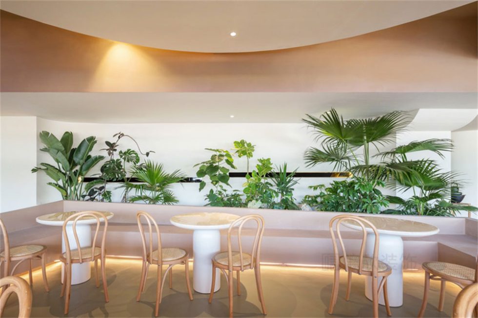 深圳簡約風格素食館裝修設計卡座用餐區(qū)