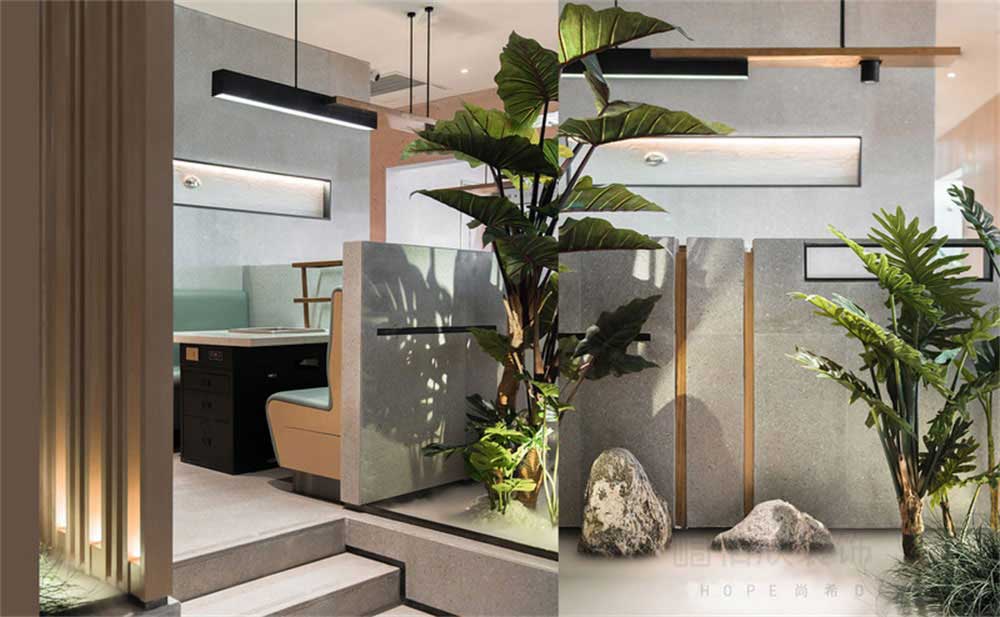 深圳南山現(xiàn)代簡約風格火鍋店裝修設計綠植景觀