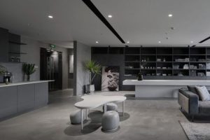 商務風黑色簡約風裝修弧線沙發(fā)設計全屋定制員工休息區(qū)辦公室裝修