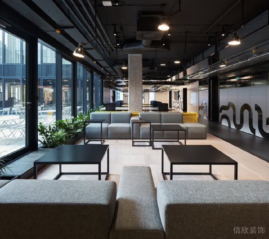 待客區(qū)簡約黑色金屬邊框辦公室走廊工業(yè)風裝修設計圖