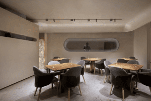 深圳寶安中糧大悅城現代簡約風格川菜餐廳裝修案例四人用餐區(qū)效果圖
