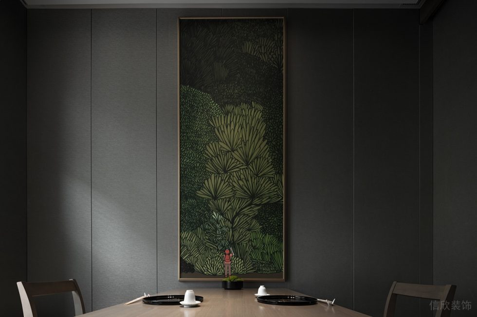深圳龍華日式風(fēng)格餐廳黑色綠盎包間設(shè)計裝修