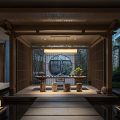 新中式風(fēng)中餐廳卡座品茶區(qū)裝修設(shè)計(jì)