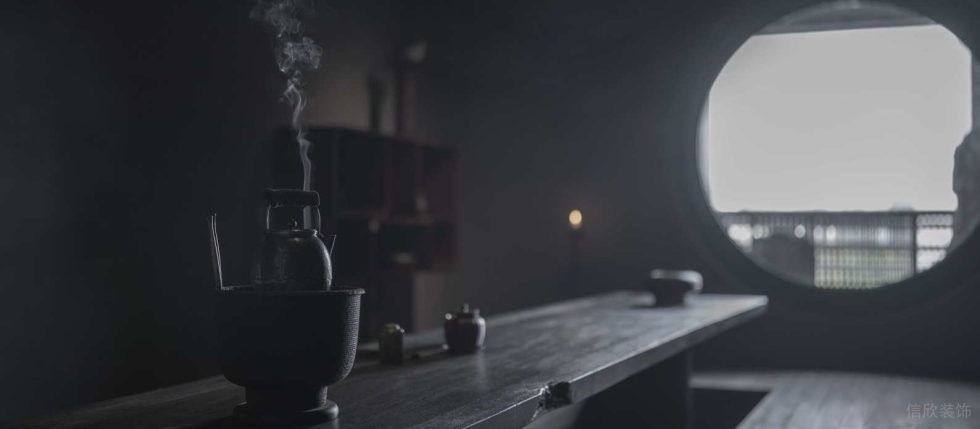 中式幽深禪意茶室裝修設(shè)計 黑檀木茶桌