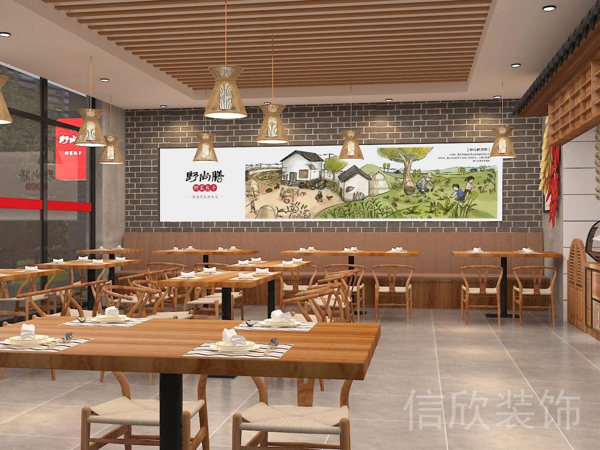 深圳福田梅林野尚膳快餐店墻面主體畫裝修設(shè)計(jì)