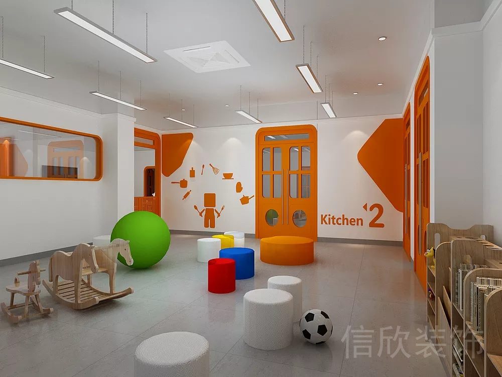 橙色楓木現(xiàn)代風(fēng)卡通烘焙DIY培訓(xùn)機構(gòu)教室休息區(qū)裝修設(shè)計